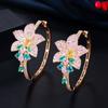 Heavy Industry Micro-Set Zircon Earrings Shiny Crystal Flower Tassel Earrings