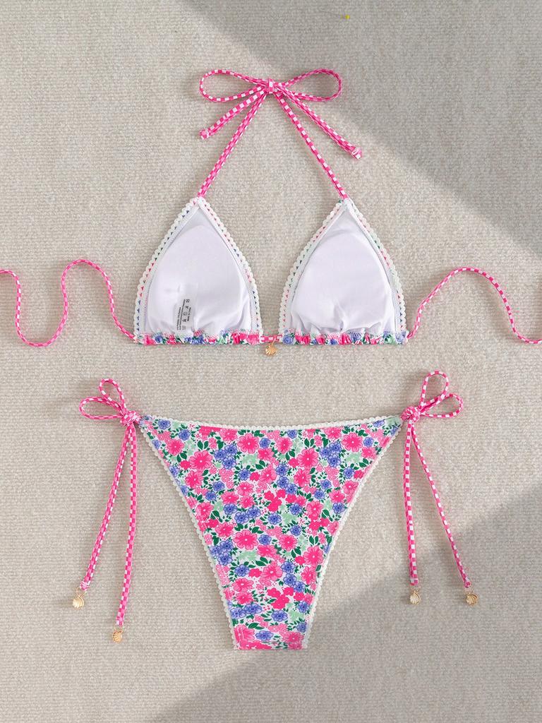 Einfarbiger Spitzenbesatz zum Binden Sexy Bikini Split Badeanzug Damen