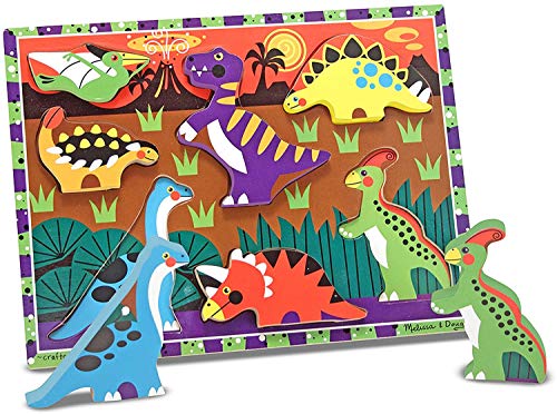 Melissa & Doug Wooden Dinosaur Toy Interlocking Puzzle, Thick, 7 Pieces, Authentic, Product Number 3747