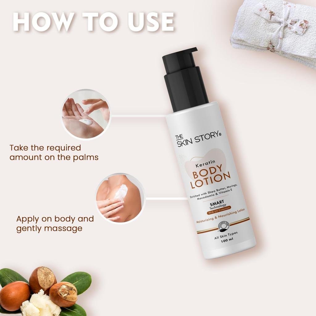 The Skin Story Moisturising Body Lotion for Women | 24Hrs Long Lasting Moisture and Hydration | Shea Butter, Moringa, & Vitamin E 100ml