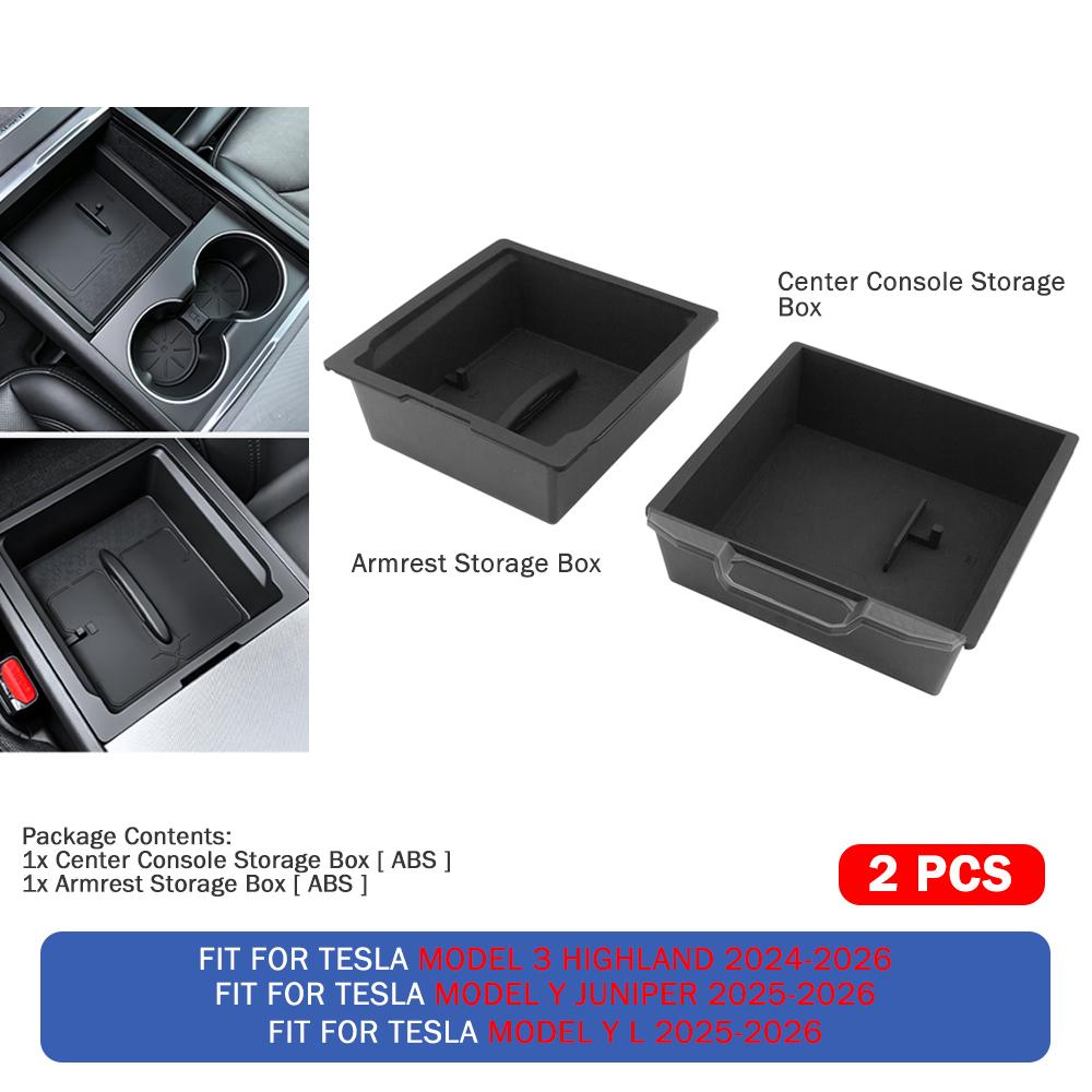 Heenvn For Tesla Model Y Juniper Model 3 Highland Model YL 2026 2025 ABS Storage Box Center Armrest Hidden Box Cup Mat Organizer