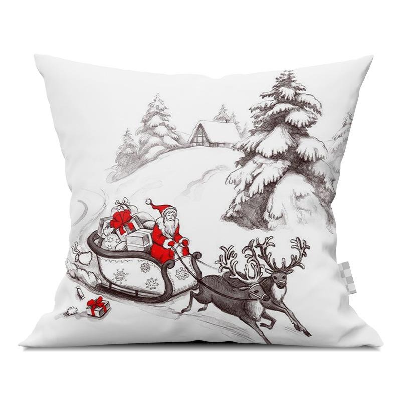 Merry Christmas Pillowcase Cartoon Printing Office Sofa Lumbar Pillow Cover for Home