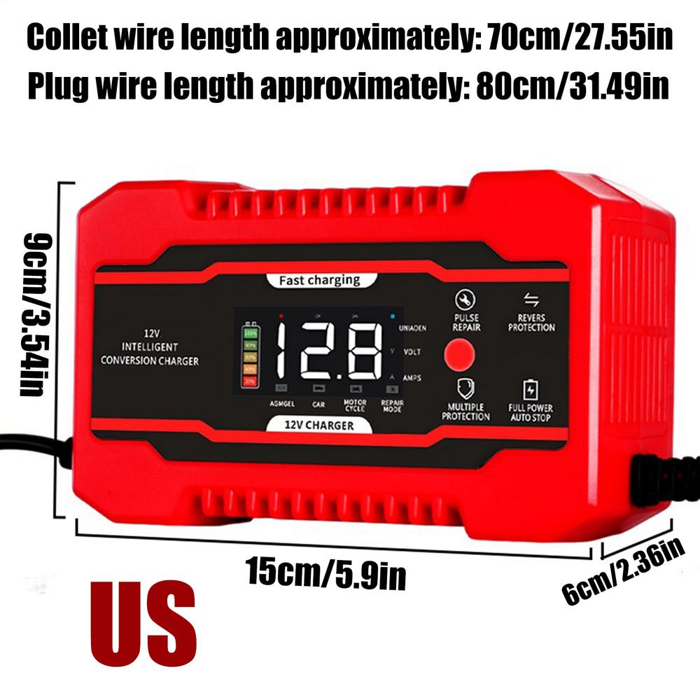 Car Battery Charger 12V6A Motorcycle Battery Fast Charger Vehicle Charging Maintenance Equipment For Cars Motorcycles Trucks
