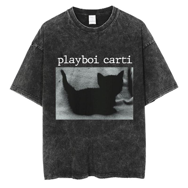 Rapper Playboi Carti Álbum Musical Die Lit Camiseta Lavada Hombres Mujeres Hip Hop Camisetas Populares Moda Camisetas Góticas Algodón Streetwear
