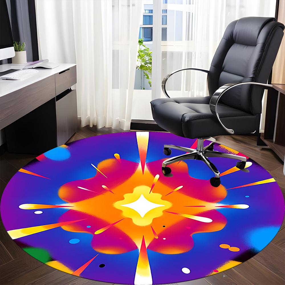 1PC Abstract Colorful Design Office Round Rug, Non slip, Soft and Durable Office Rug for Interior Decoration, Perfect for Office