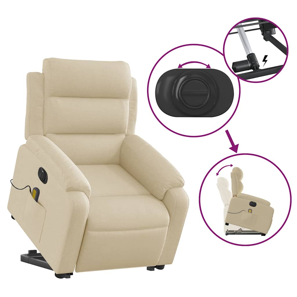 Vidaxl Lift-Up Massage Chair, Electric, Reclining, Cream