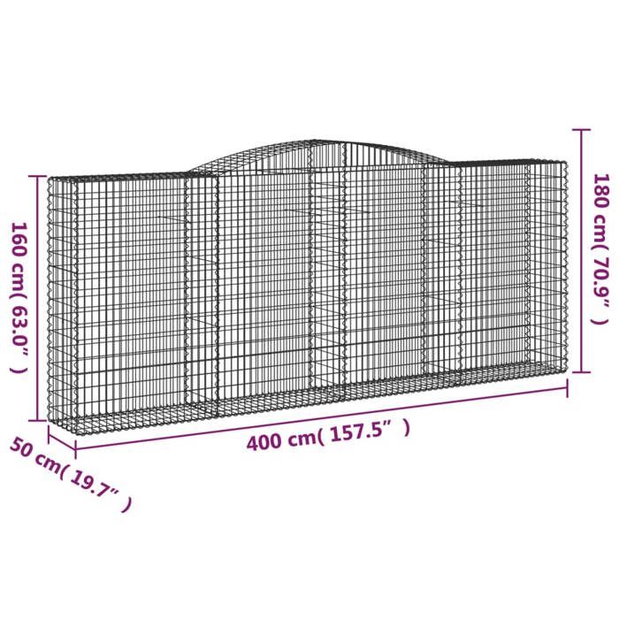 VidaXL Paniers à gabions arqués 2 pcs 400x50x160/180 cm fer galvanisé, gabion, cage de gabion, panier de mur de gabion, mur 3147035