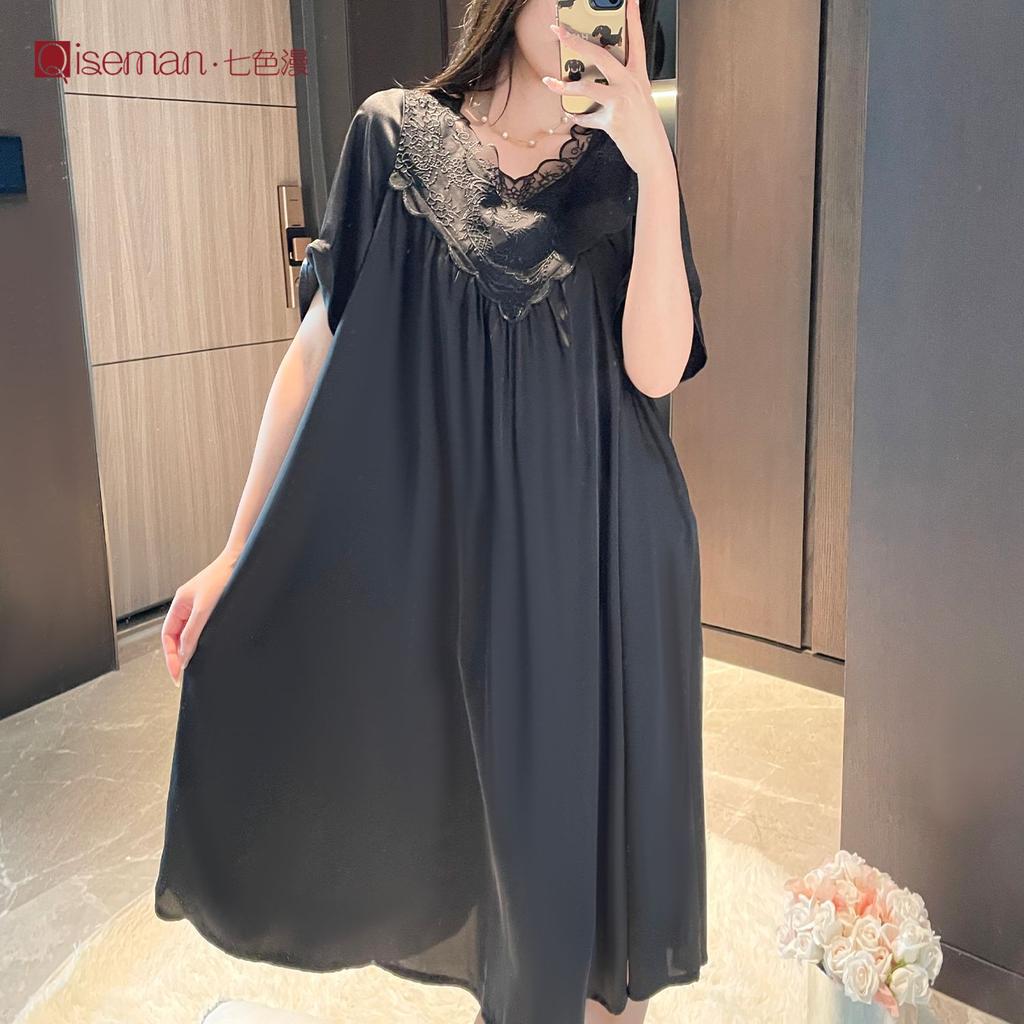 New French lace simple and sweet nightdress women's long high-end home short-sleeved women's loungewear pajamas summer