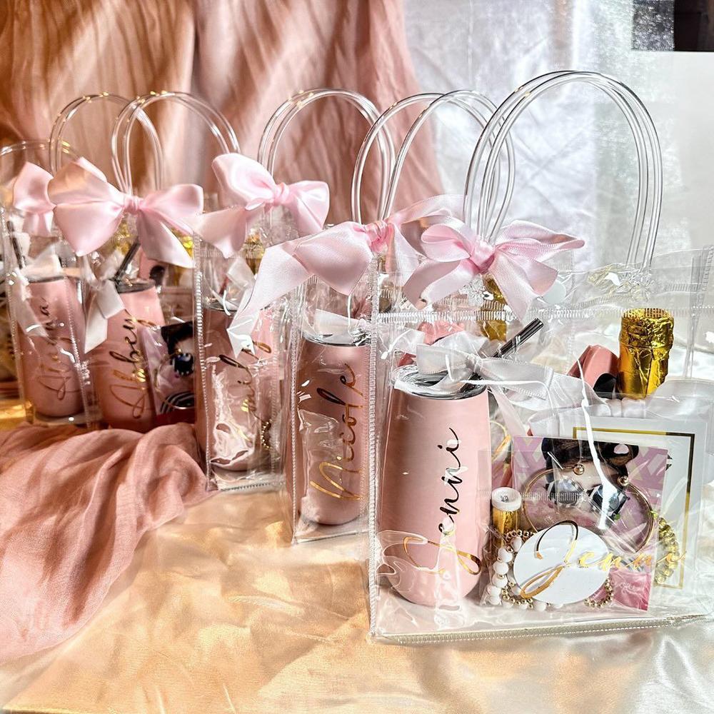 10pcs Clear Plastic Gift Bags with Handle Clear Goodie Bag for Christmas Wedding Birthday Baby Shower Party Favors Gift Tote Bag