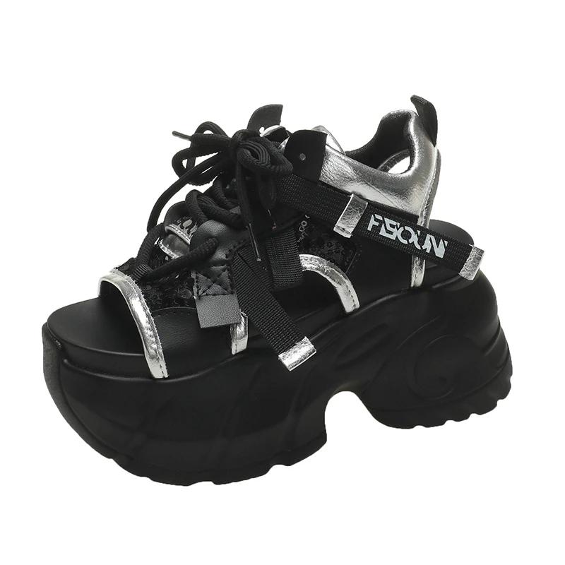 

Summer kawaii Women Sneakers Mesh High Platform Trainers White Shoes Heels Wedges Sandals Breathable Woman Casual Summer Shoes 34 чёрный