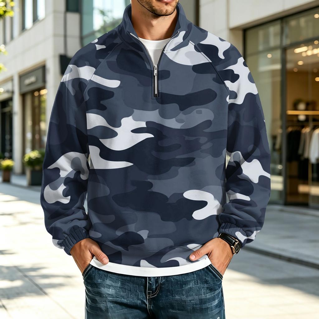 Men's Casual Loose Fit Stand Collar Raglan Sleeve Sweatshirt