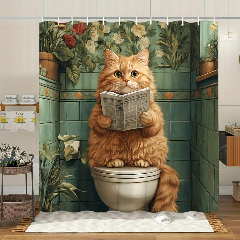 

Funny Cat Reading Newspaper Waterproof Shower Curtain For Bathroom Decor, Modern Art Design, Vibrant Colors, Unique Style W60H190(CM)-1 Pcs