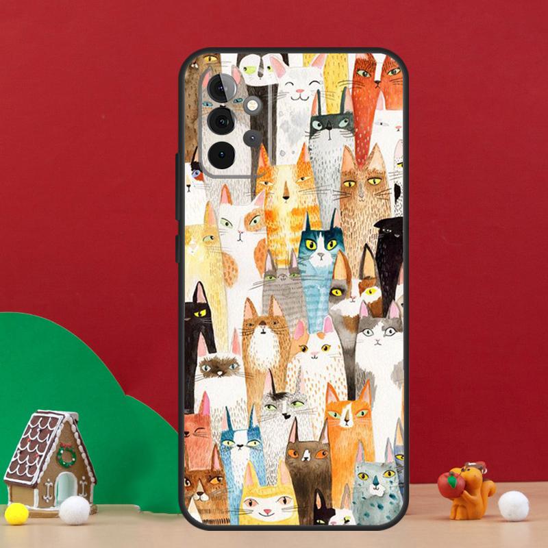 Cute Cartoon Cats Collage Case For Samsung Galaxy A55 A52 A32 A12 A33 A06 A16 A26 A36 A56 A15 A53 A13 A34 A54 A14 A17