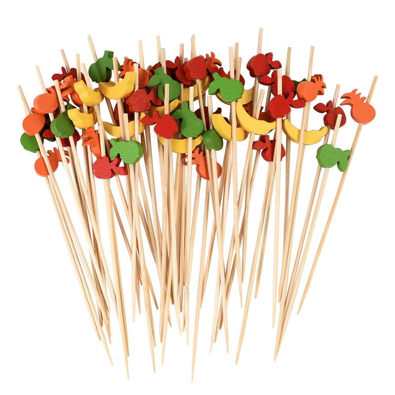 100Pcs White Pearl Bamboo Food Fruit Picks Wedding Party Disposable Cake Dessert Cocktail Sticks Buffet Cupcake Toothpick Skewer