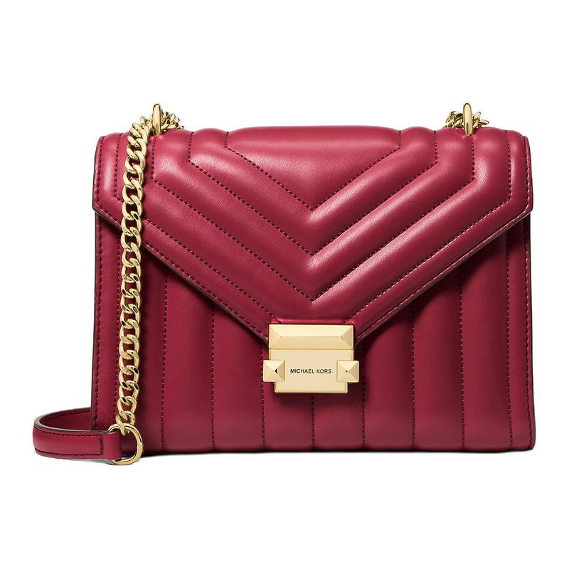 MICHAEL KORS Whitney Brand Logo Gold Hardware Quilted Leather PU Shoulder Bag Medium Women s Cherry Color золотой