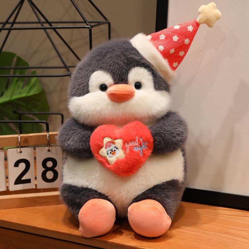 

Cute Sitting Cartoon Animal Doll Stuffed Donkey Penguin Party Prop Holding Red Heart Halloween s Day Girlfriend Present 22-25cm