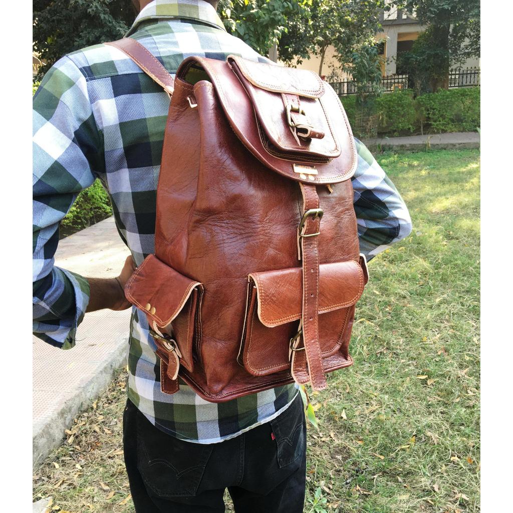 El yapımı Deri Sırt Çantası Dizüstü Sırt Çantası Erkek Kadın Vintage Kahverengi Seyahat Çantası