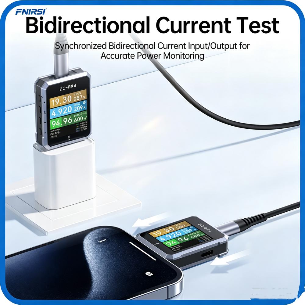 FNIRSI FNB-C2 6.5A 50V 240W 2 IN 1 Type-C USB Tester 1.54inch Digital Screen Voltmeter Current Power meter Cable Charger Test