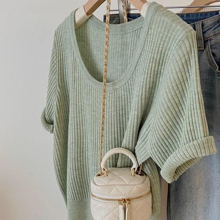 

Женская зеленая свежая трикотажная шикарная футболка с коротким рукавом - Коллекция Лето 2025 Extra Large зелёный