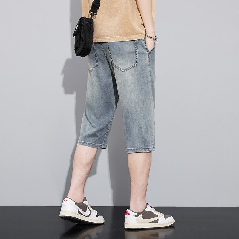 Pantaloncini in Denim Tencel da Uomo Estivi Sottili Freschi Larghi Dritti Casual Versatili Pantaloni Corti Jeans alla Moda