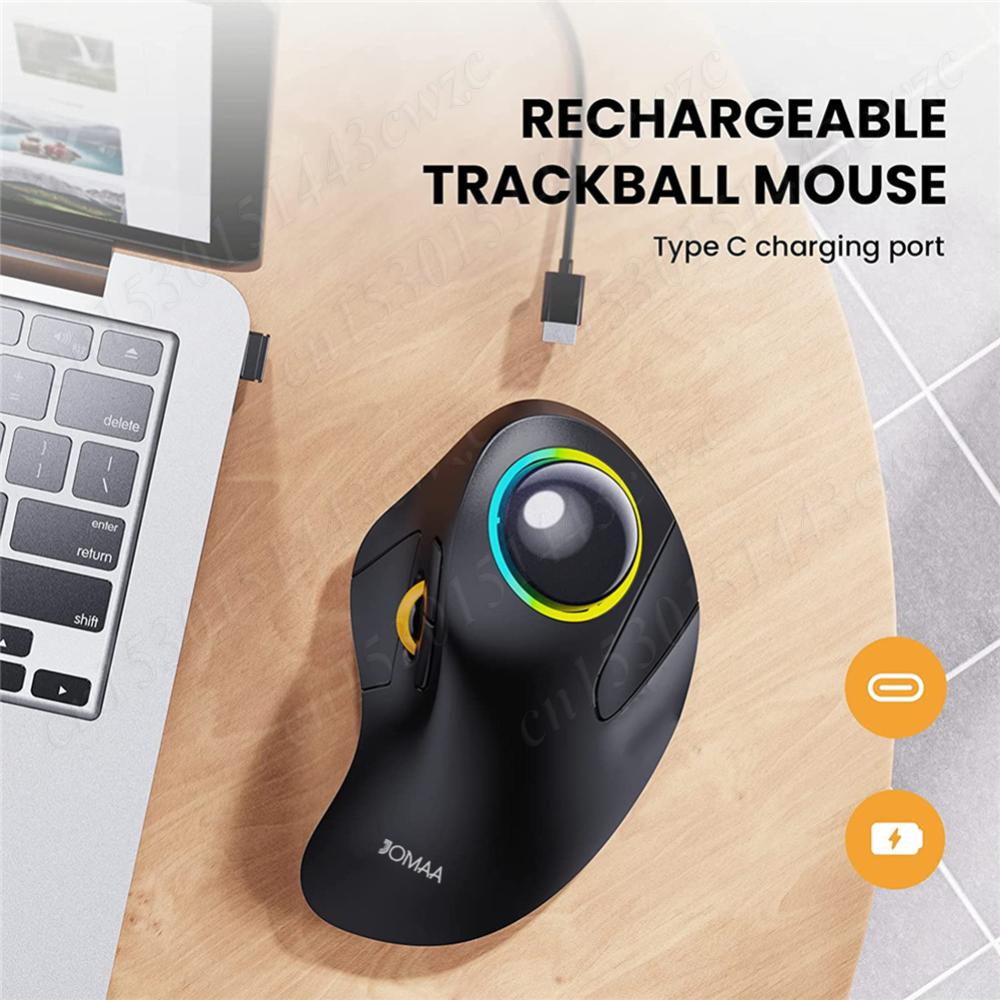 2.4G & Bluetooth Wireless Mouse RGB Ergonomic 1600DPI Rollerball Mice Rechargeable PC Gaming Mouse for Computer Laptop Mac iPads