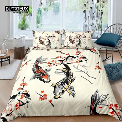 Home Living Luxury 3D Cherry Blossoms Bedding Set Fish Duvet Cover Pillowcase Queen and King EU/US/AU/UK Size Comforter Bedding