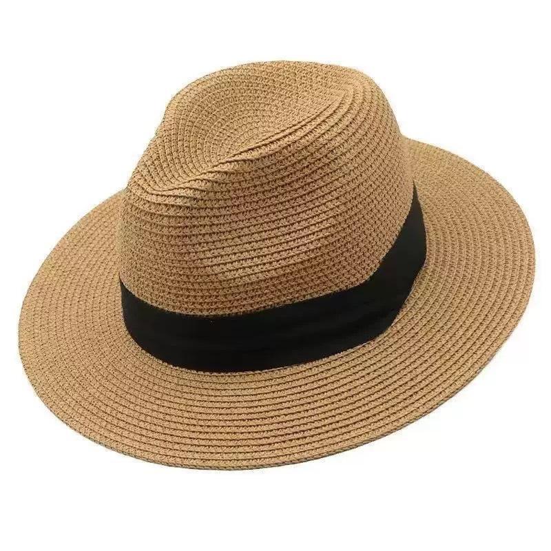Flat-top straw hat women's straw top hat, new summer big-brimmed sun hat, seaside vacation sun hat
