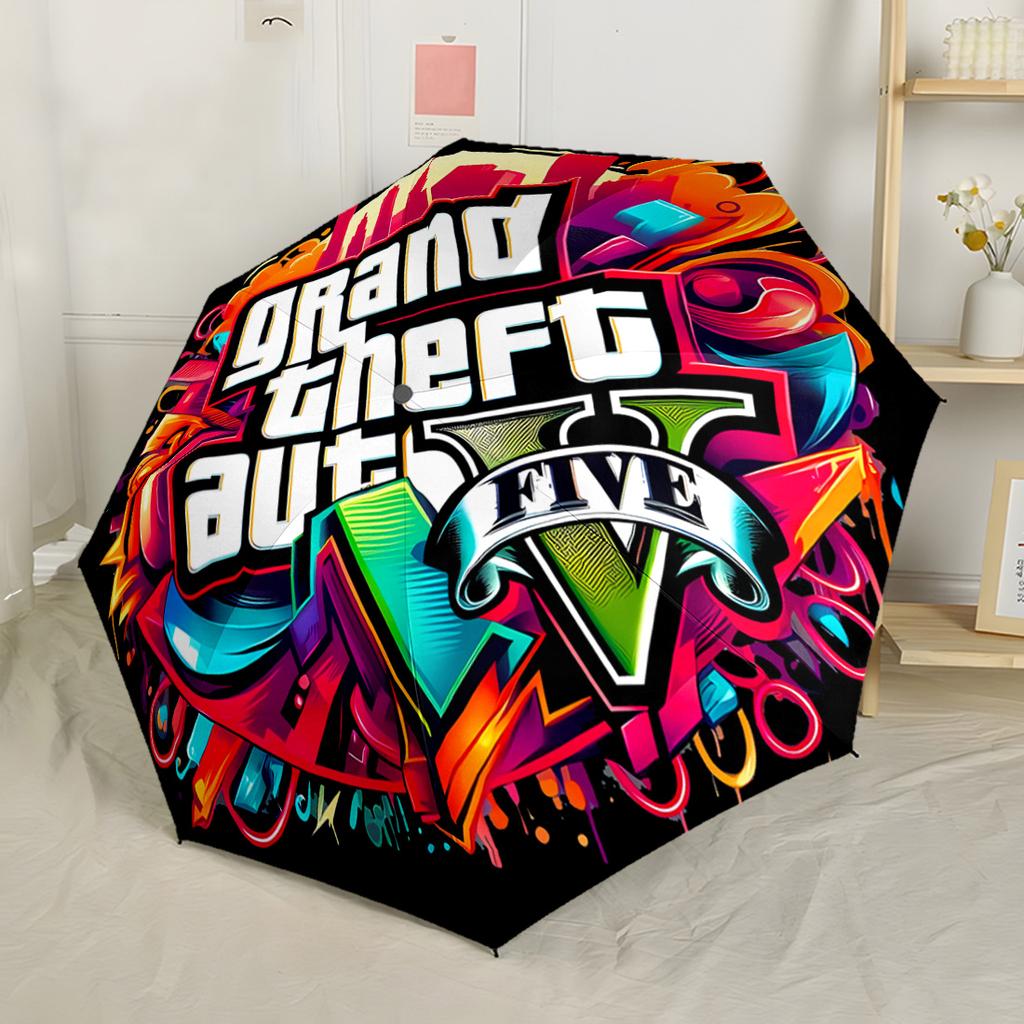 Gta V Logo Design Automatic Umbrella Retractable Design with 8-Rib Durability Foldable Design All-Season Use Elegant Umbrella Spiritual Gift