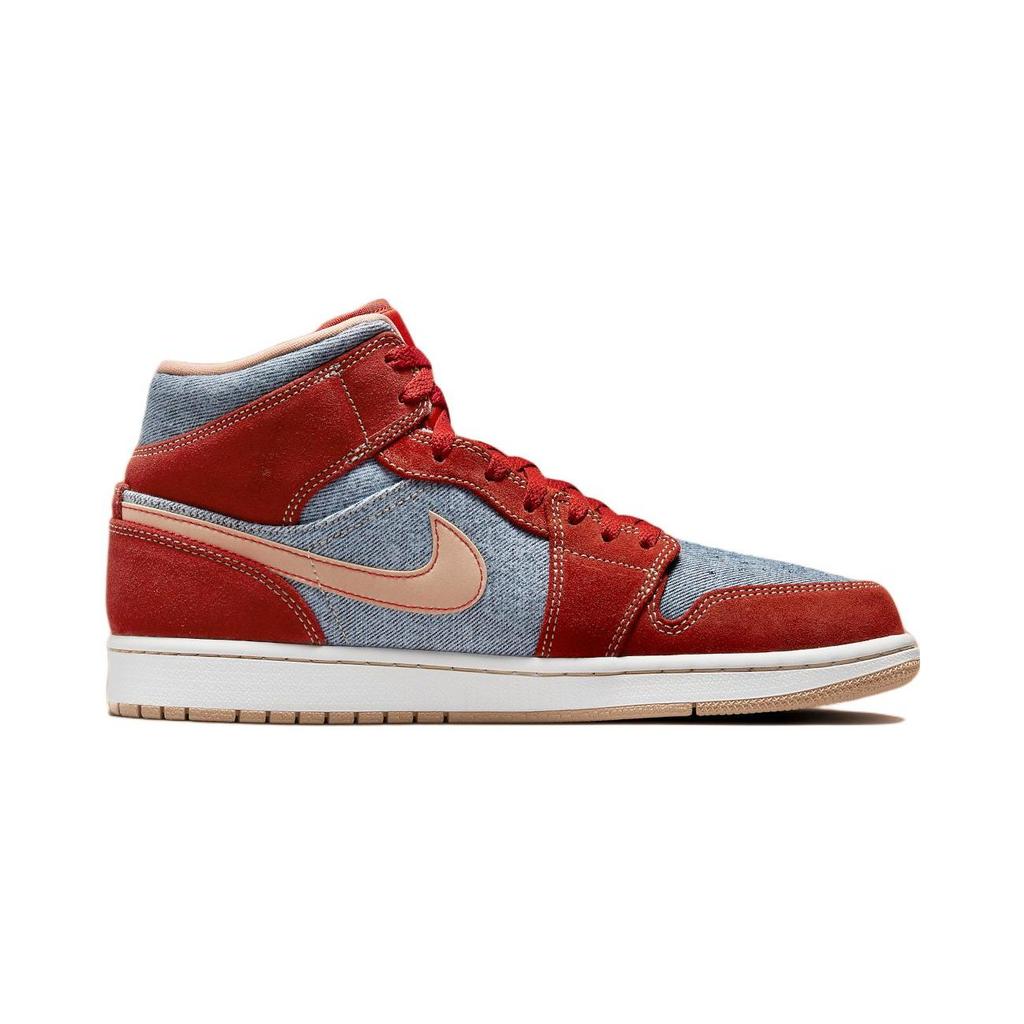 Air Jordan 1 Mid SE PS Denim Red Kids Sneakers Orange Cinnabar Hemp DM4383-600