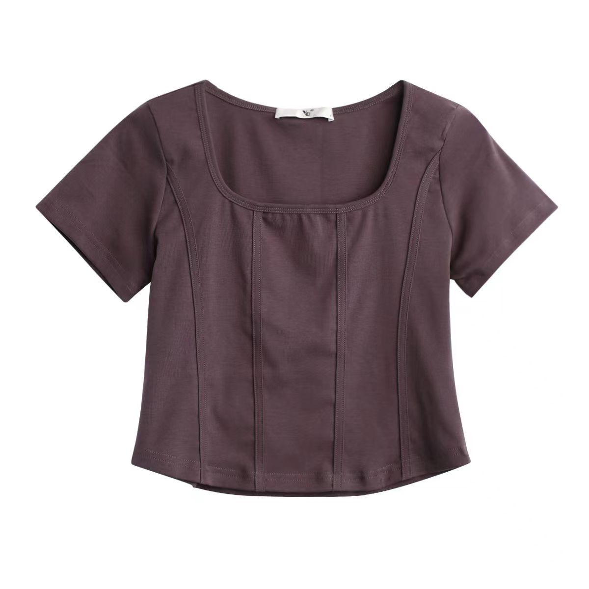 

Сплошная женская футболка с квадратным вырезом и короткими рукавами и летний нишевый топ Design Sense XL коричневый