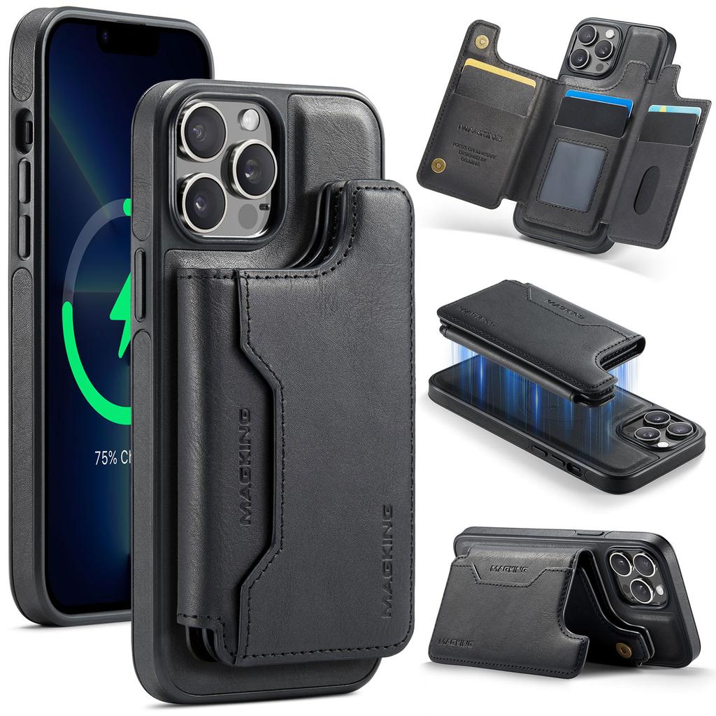 MAGKING K3 Series For iPhone 13 Pro Max Case Compatible with MagSafe Wallet PC+TPU+PU Phone Cover