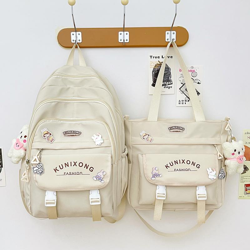 

High-value color matching, two-piece set for primary and secondary school students, backpack, schoolbag, and large-capacity backpack Shoulder Bag білий