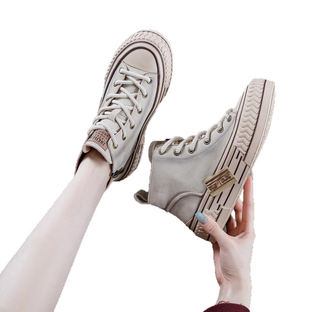 Retro handmade first-layer cowhide zipper high-top little white shoes women's 2025 new spring and autumn versatile leather casual board shoes