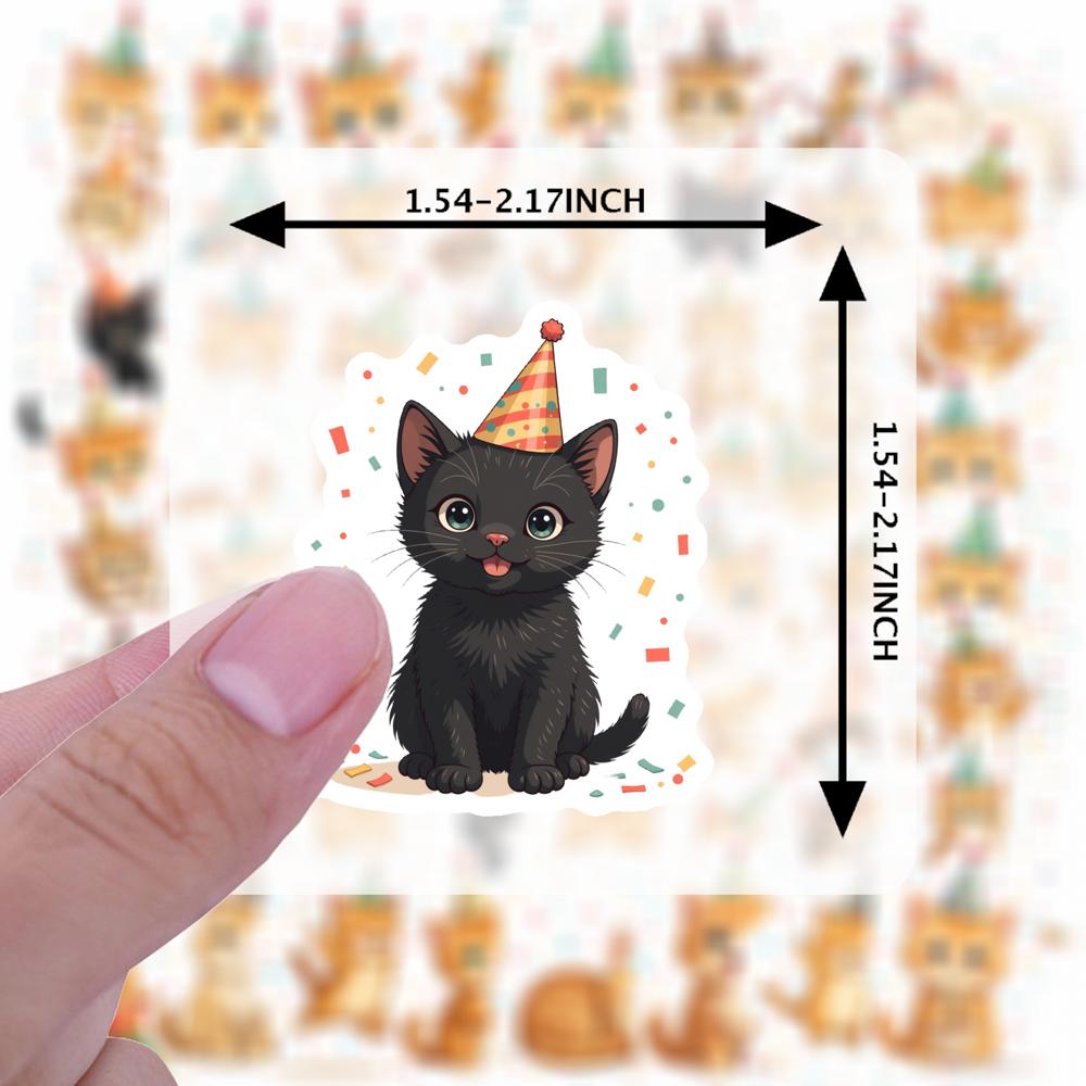 35-70pcs Adorable Birthday Cat Stickers With Party Elements Meme Graffiti Sticker Phone Guitar Laptop Notebook Waterproof Decals