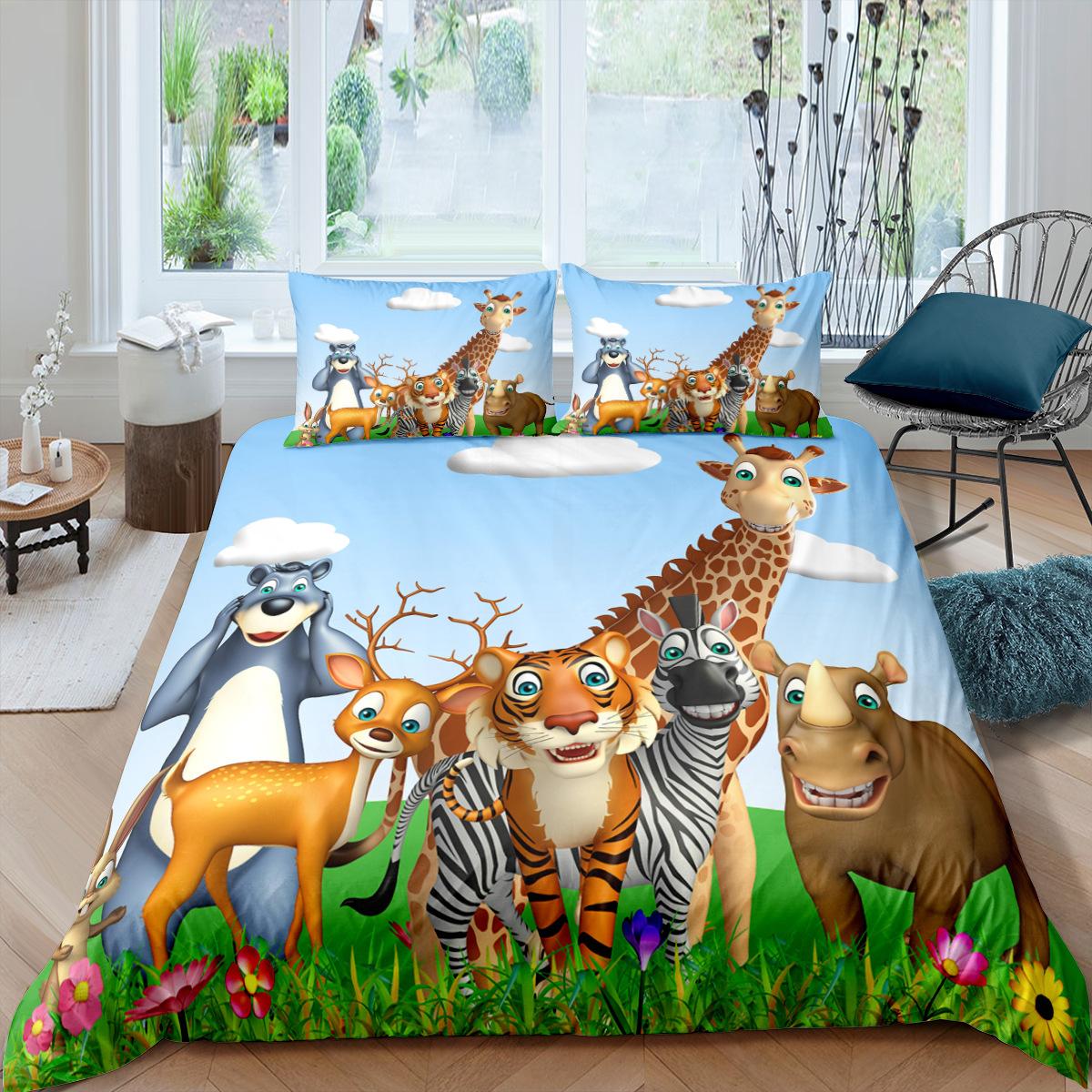 

Cute Little Panda Cat Deer Bedding Set For Kids, Single Size,Duvet Cover Sets,Twin,Full,Bedroom Comforter Cover With Pillowcases (135x200cm)