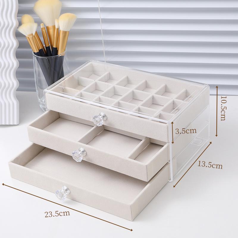 Velvet Jewelry Box with Anti-Oxidation, Transparent Acrylic Storage for Earrings, Necklaces, and Rings