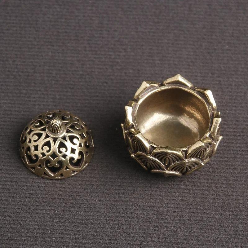 Retro Měděný Lotos Kapesní Vyřezávaný Hořák na Vonné Tyčinky Mosazný Stojan na Vůni s Víkem Santalové Dřevo Kadidelnice Buddhismus Domácí Dekorace