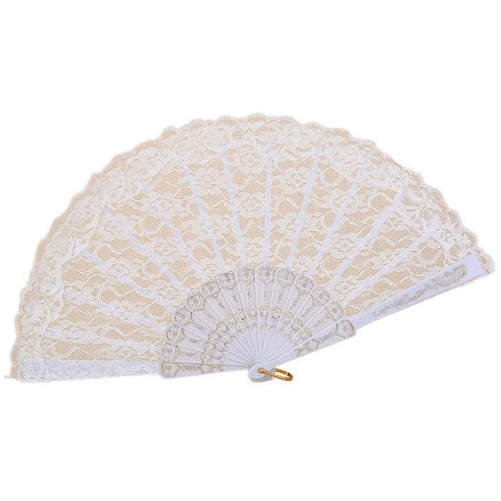

Складной веер Изысканный ретро гладкий складной веер в стиле Лолита с кружевом на открытом воздухе белый