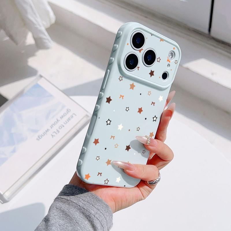 Creative Coffee Orange White Star Soft Heart Relief Side Phone Case For iPhone 17 16 15 14 13 12 11 Pro Max 14 Plus Cover