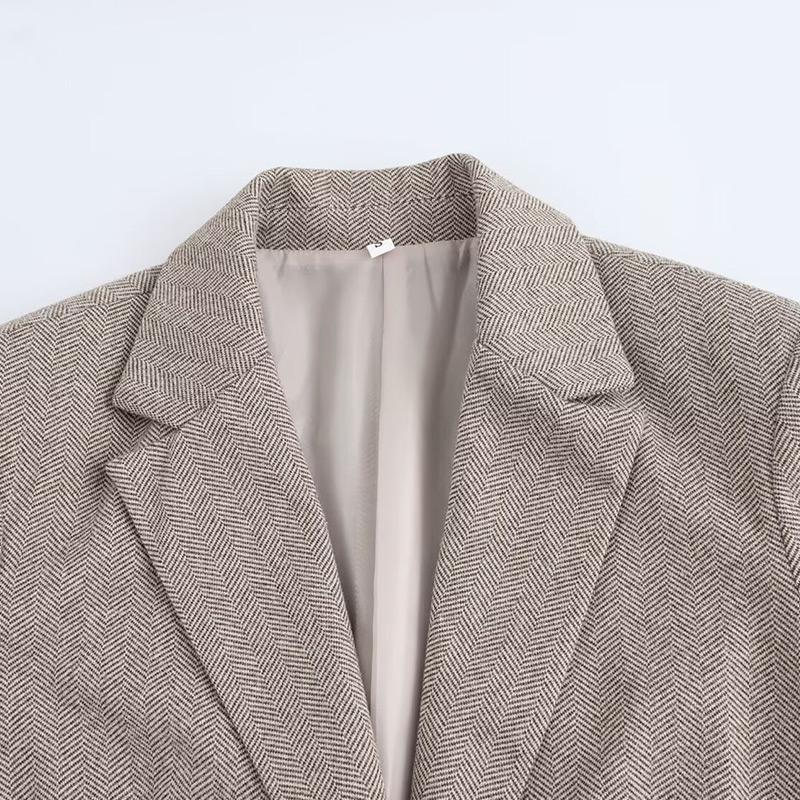 Women's Fashion Versatile Twill Suit Coat Autumn Straight Sleeve Flip Collar Single Buckle Blazers Jacket Office Lady Outcoat