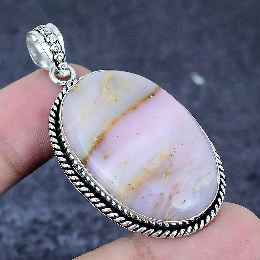 Natural Pink Opal Gemstone 925 Sterling Silver Jewelry Pendant 2.17" h3b66