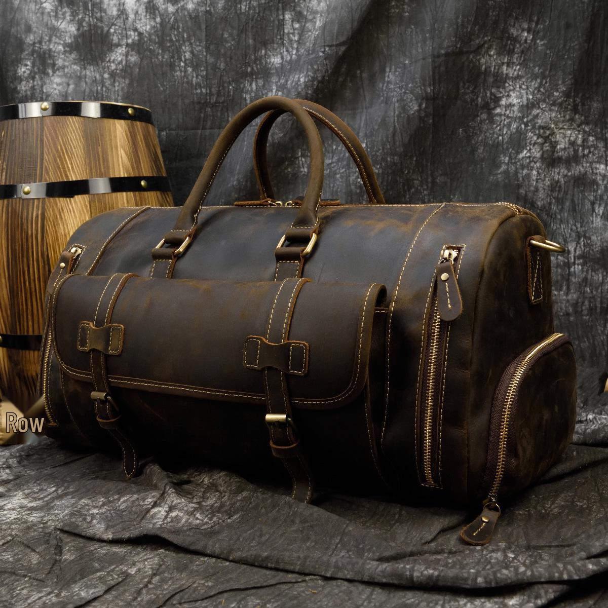 

European Retro Leather Men s Travel Bag with Shoe Compartment: Large Capacity Crossbody, Shoulder, and Handheld Options