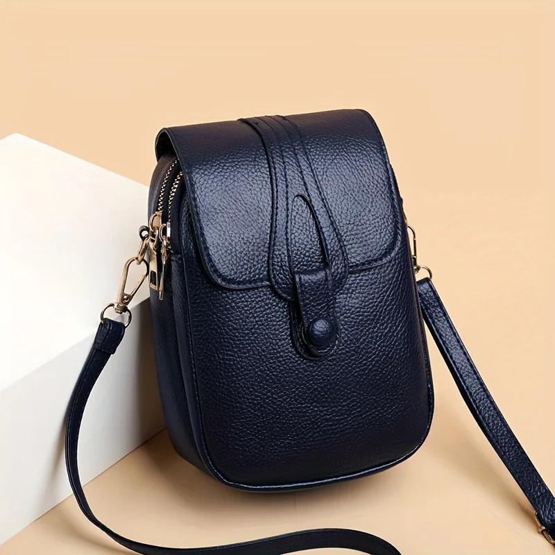 Stylish Minimalist Work Commuting Crossbody Phe Bag, Multi Layer Zipper Design Ladies Shoulder Handbag Purses for Daily Use
