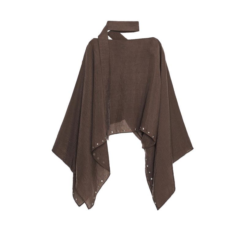 

Spring New Women s Clothing Casual Style Lyocell Blended Rivet Scarf V Neck Wide Sleeve Cloak 3067719 Brown L