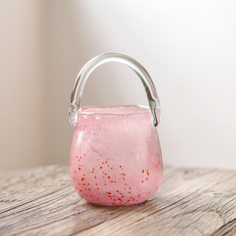 Pink Bucket Glass Handbag Bag Vase Ornament Creative Internet Celebrity Ins Feng Hydroponic Vase