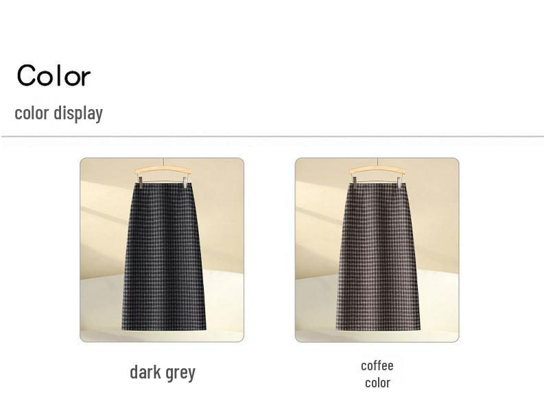 Winter 2025 Women's High-Waisted Wool Plaid A-Line Mid-Length Skirt