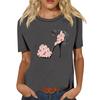 Women's Casual High Heels Floral Print Casual Short-sleeved T-shirt Pullover Round Neck Short-sleeved Top