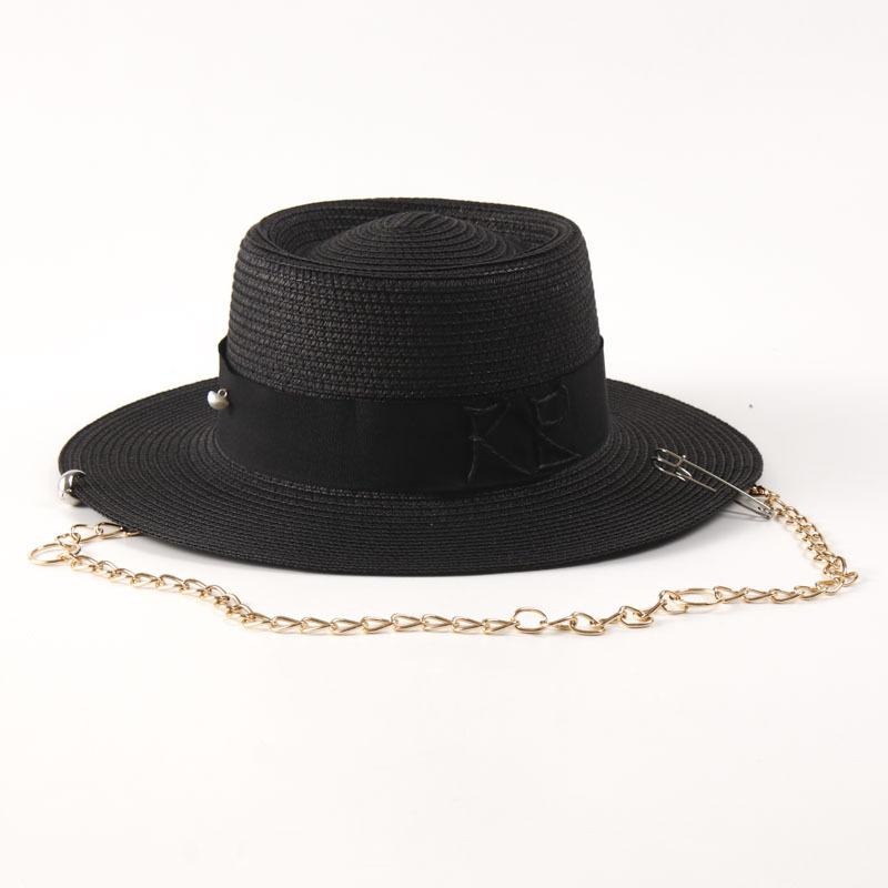 Fashionable Metal Letter Straw Hats for Women Men Summer Outdoor Holidays Beach Sun Hat Panama Hat