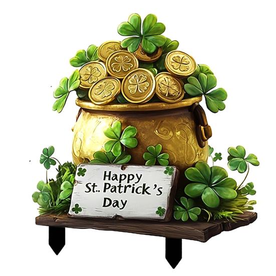 Clover Coin Garden Stake 2D Acrylic Shamrock Yard Art Stake