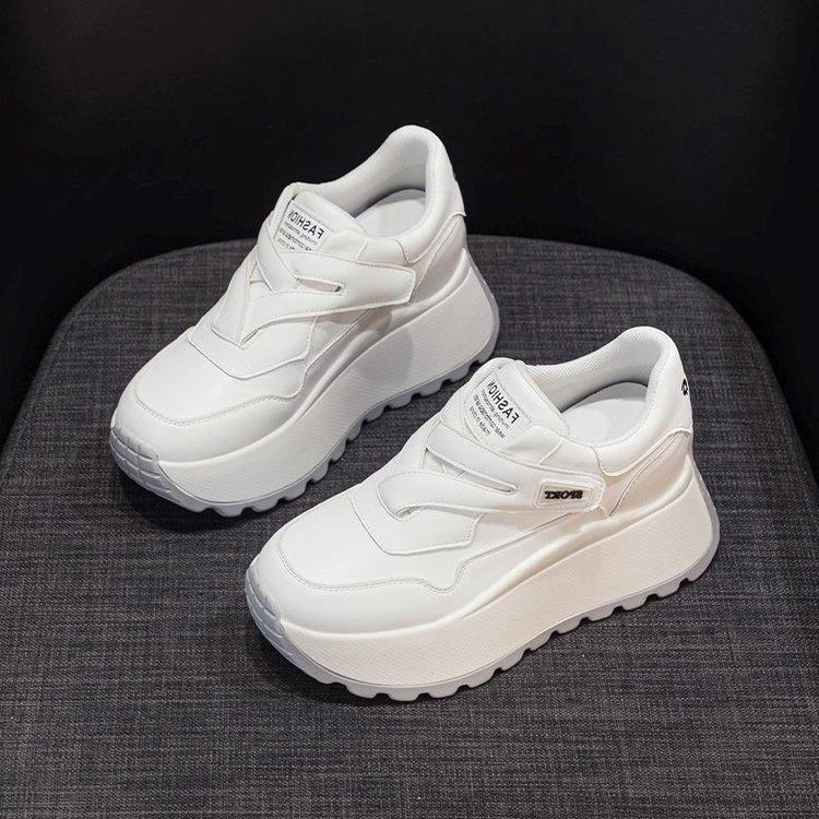 2025 autumn new 8cm muffin thick sole height increase women's single shoes Korean version versatile round head casual little white shoes women